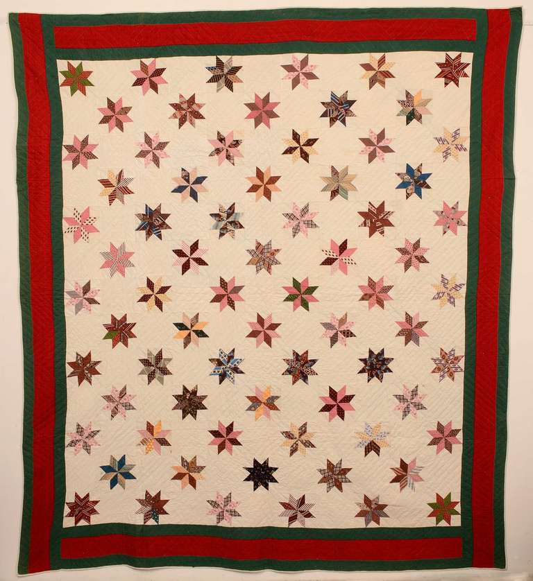 Lovely version of the Lemoyne Stars quilt pattern with a beautiful variety of fabrics from the 1860's and 70's. The quilt is in excellent condition and measures 84