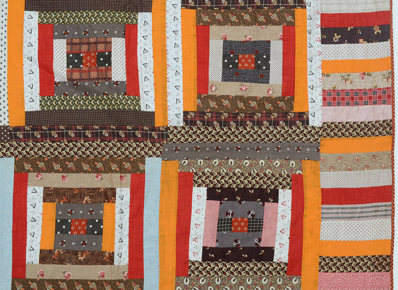 Patchwork Courthouse Steps Log Cabin Quilt For Sale