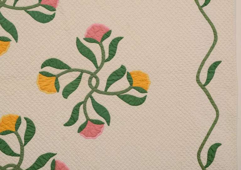 20th Century Crossed Flowers Applique Quilt