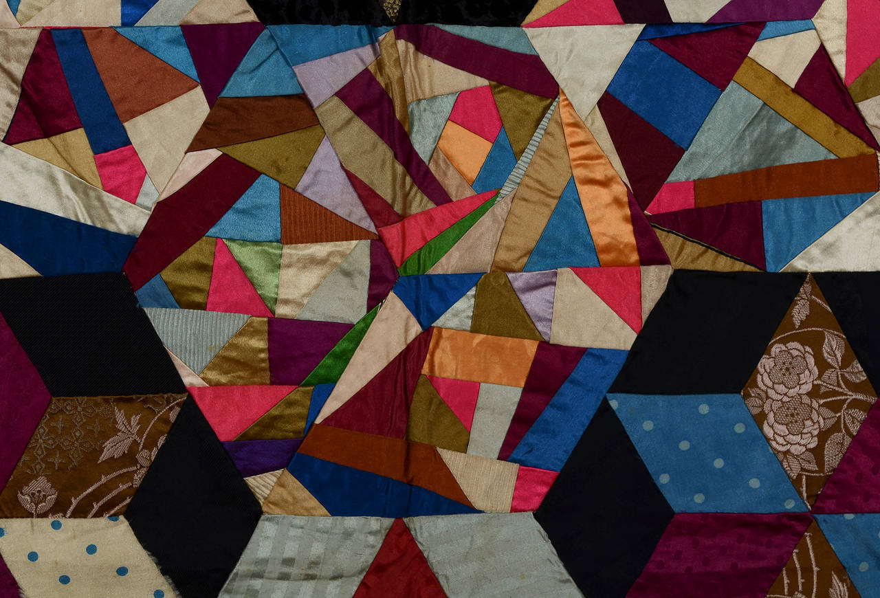 Late 19th Century Victorian Tumbling Blocks and Crazy Quilt