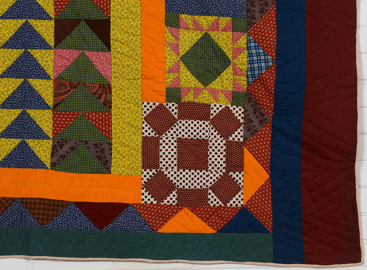 American Quilt with Carpenter's Wheel Center For Sale