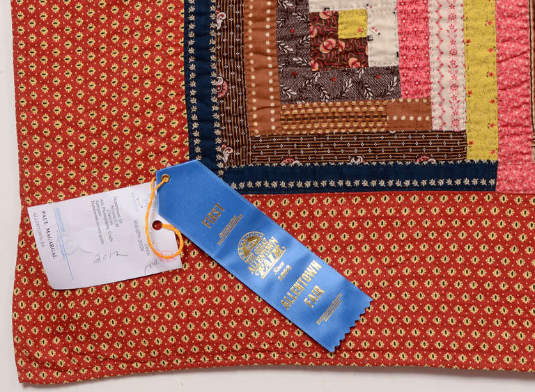 Cotton Light and Dark Log Cabin Quilt - Blue Ribbon Winner