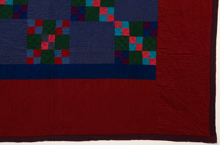 Mid-20th Century Lancaster County Amish Four Patch in Nine Patch Quilt