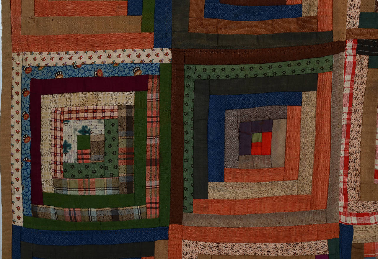 Late 19th Century Light and Dark Log Cabin Quilt