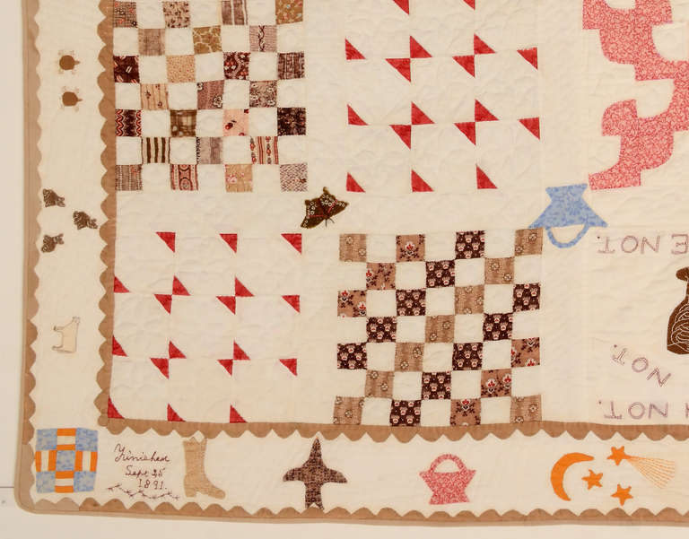 Temperance Sampler Quilt with Figures and Animals and Figures 3