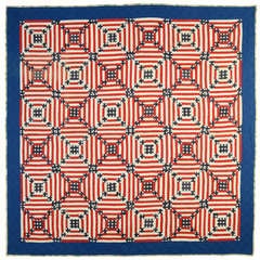 Antique Patriotic Log Cabin Quilt