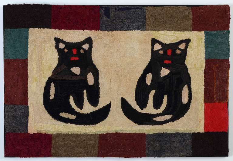Black Cats Hooked Rug