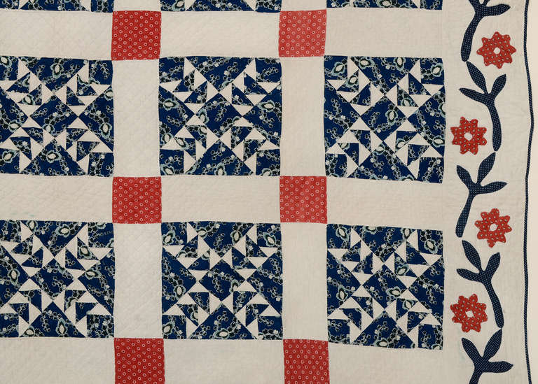 American Wild Goose Chase Quilt with Applique Border