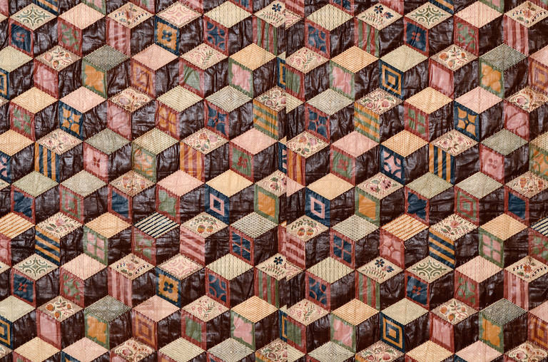 American Tumbling Blocks Cheater's Cloth Quilt