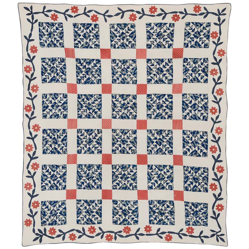 Wild Goose Chase Quilt with Applique Border at 1stDibs