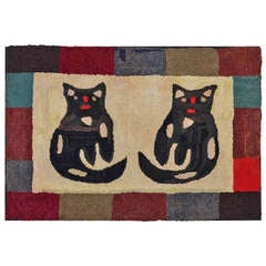 Black Cats Hooked Rug