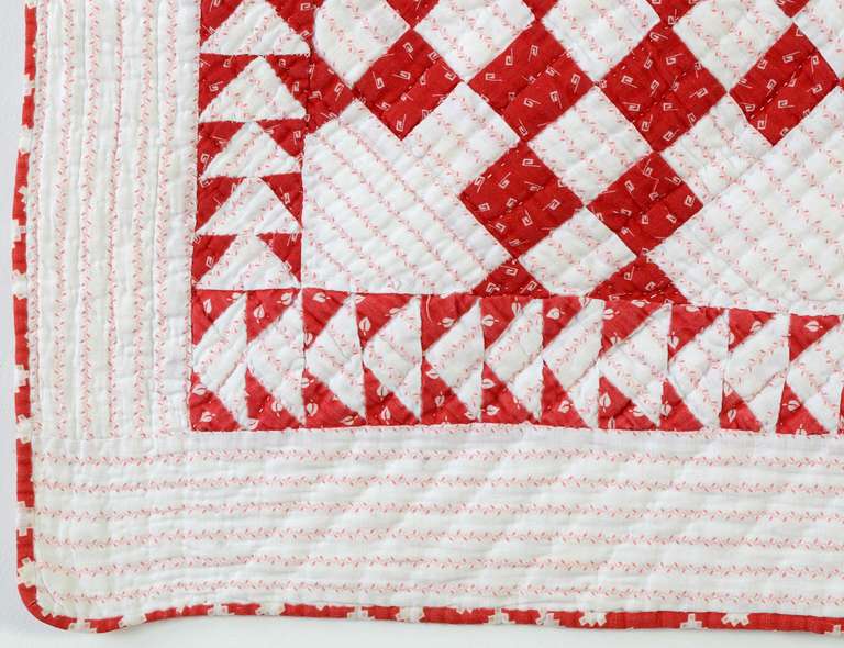 Twentyfive Patch Crib Quilt with Wild Goose Chase Border In Excellent Condition In Darnestown, MD