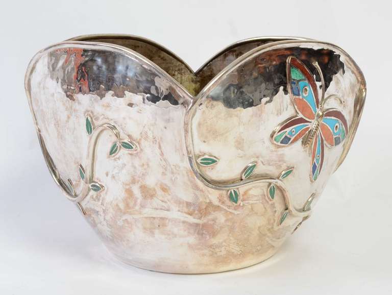 Emilia Castillo Silverplate Bowl with Butterflies In Excellent Condition In Darnestown, MD
