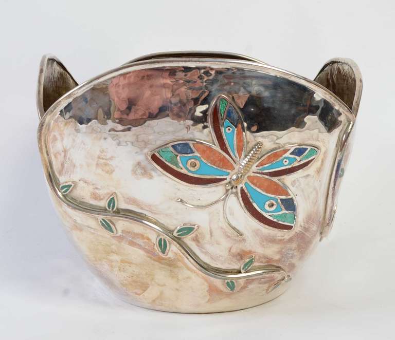 Mexican Emilia Castillo Silverplate Bowl with Butterflies