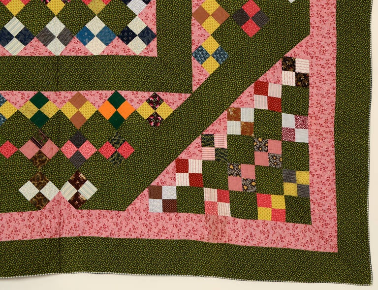 19th Century Unique Four-Patch Quilt