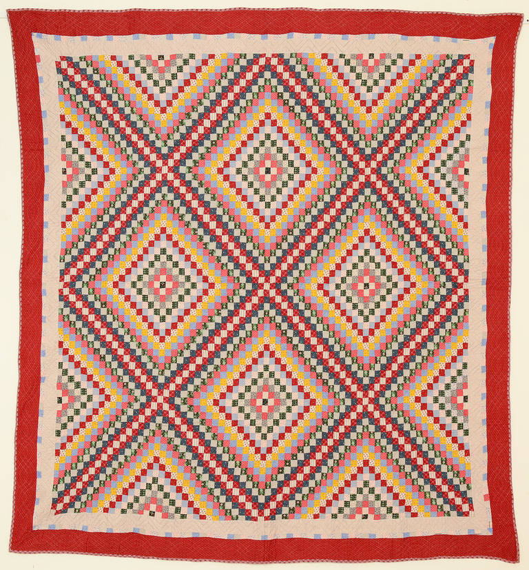 This wonderfully made Philadelphia Pavement quilt is from the Lancaster County, Pennsylvania town of Bowmansville usually known for its unique star pattern quilts. The complexity of the piecing of this quilt is carried through to a small rectangular