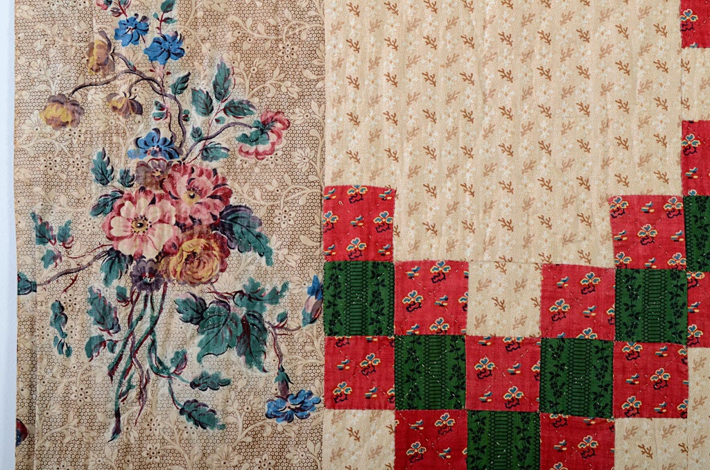 19th Century Irish Chain Quilt with Chintz Border