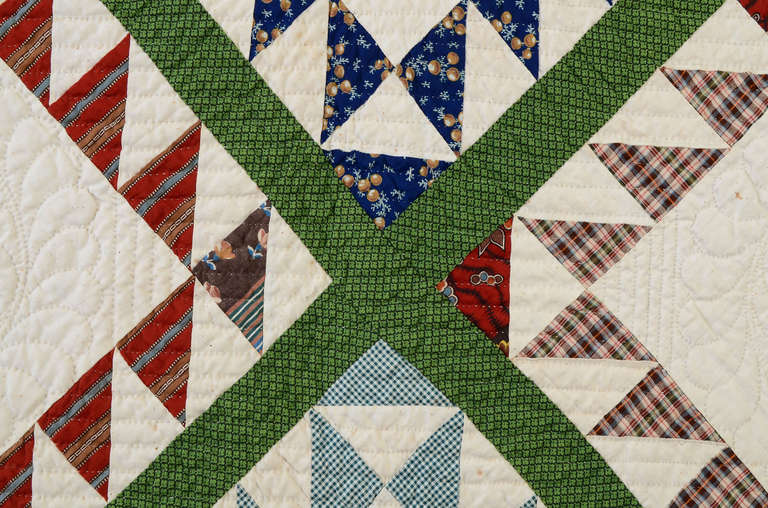 19th Century Feathered Diamonds Quilt For Sale