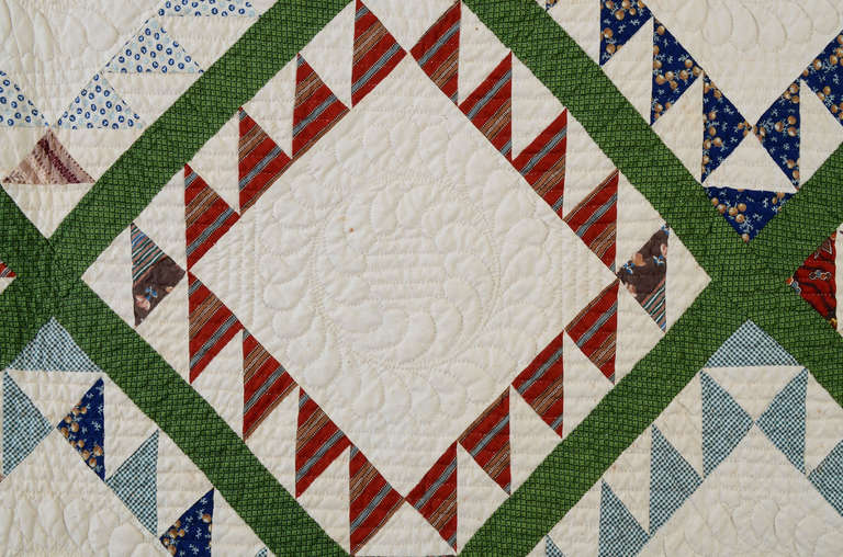 Cotton Feathered Diamonds Quilt For Sale