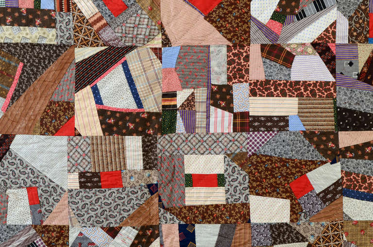 19th Century Cotton Contained Crazy Quilt