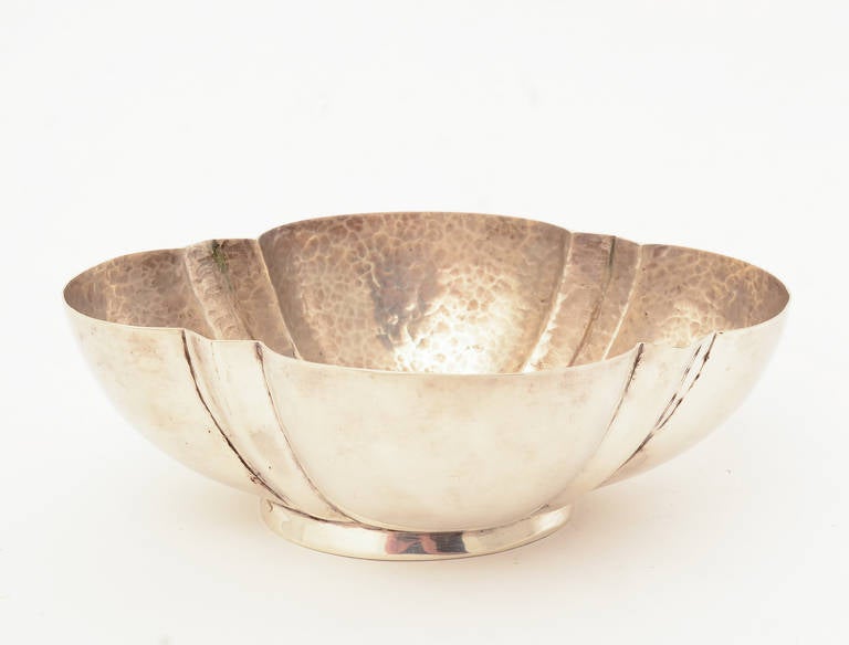 Beautiful handmade bowl by silver master, William Spratling. It is smooth on the outside and intentionally showing the hand-hammer marks on the inside. Measurements are 6.75