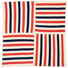 Antique Patriotic Stripes Quilt, 1880s