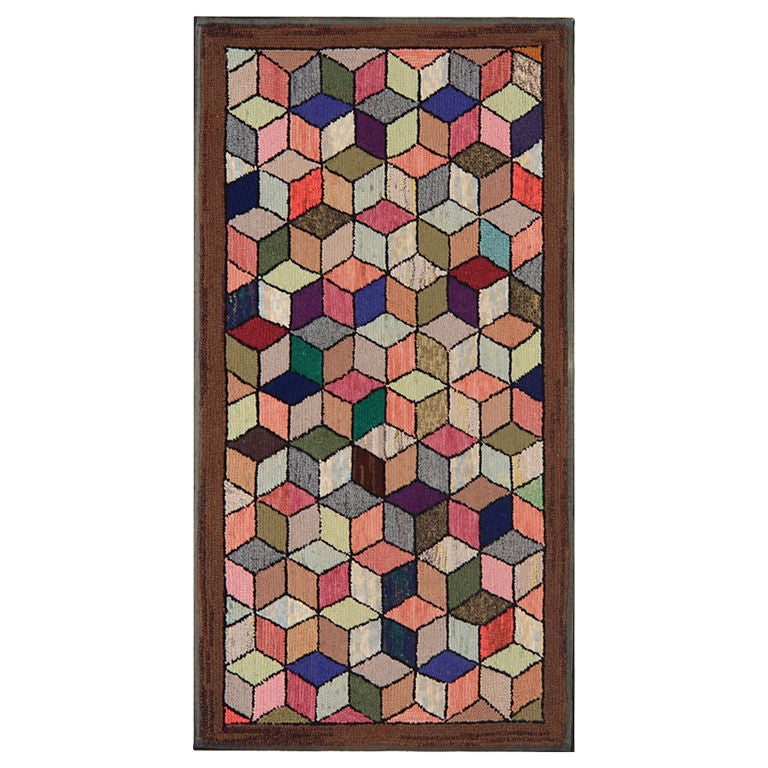 Tumbling Blocks Hooked Rug