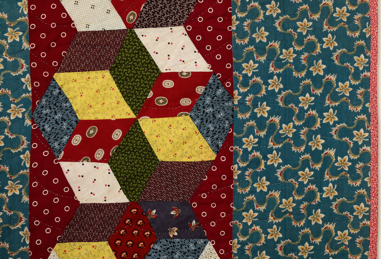 19th Century Tumbling Blocks in Bars Quilt