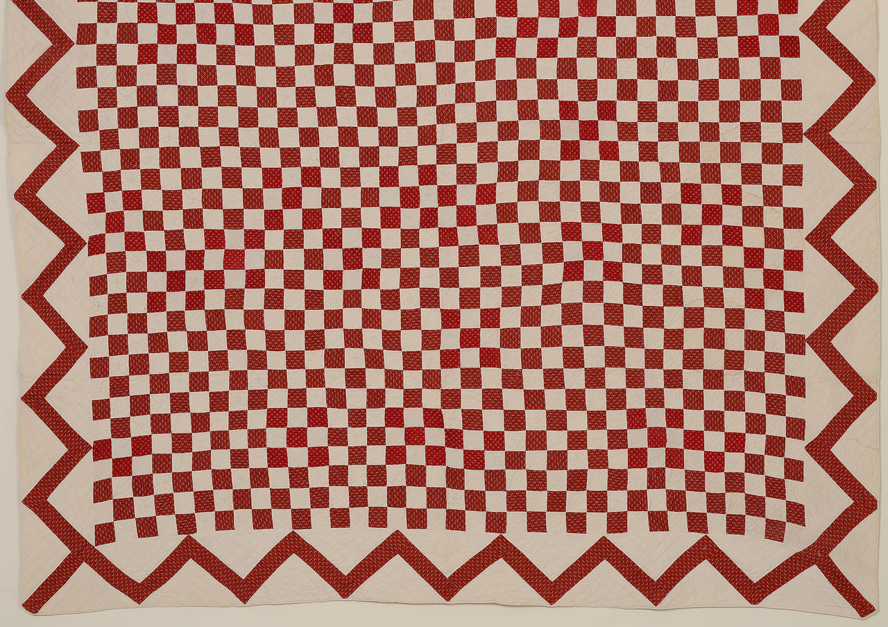 American Checkerboard Quilt with Zigzag Border