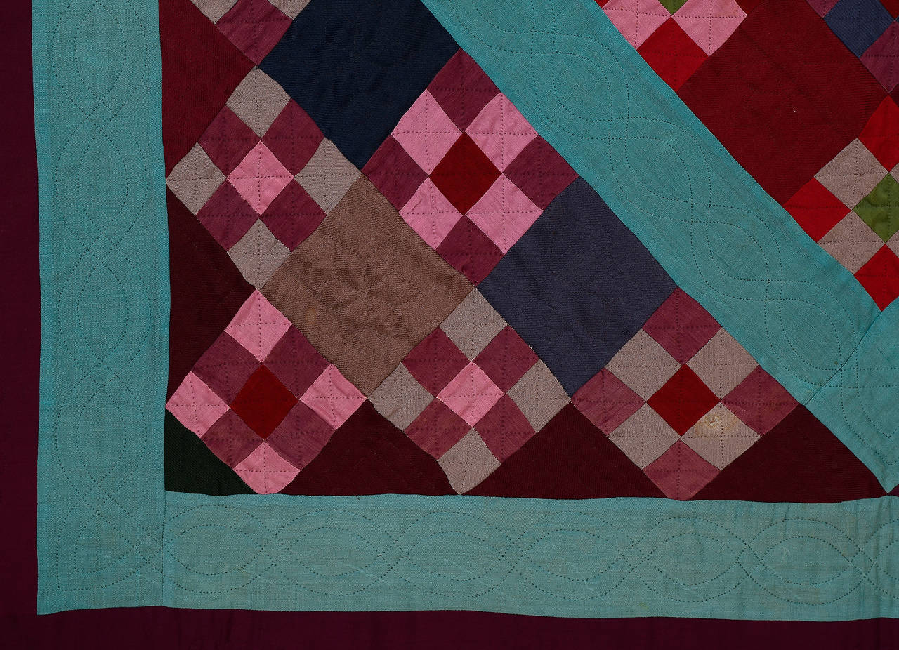 Lancaster County Amish Nine-Patch and Diamond in a Square Quilt In Excellent Condition In Darnestown, MD