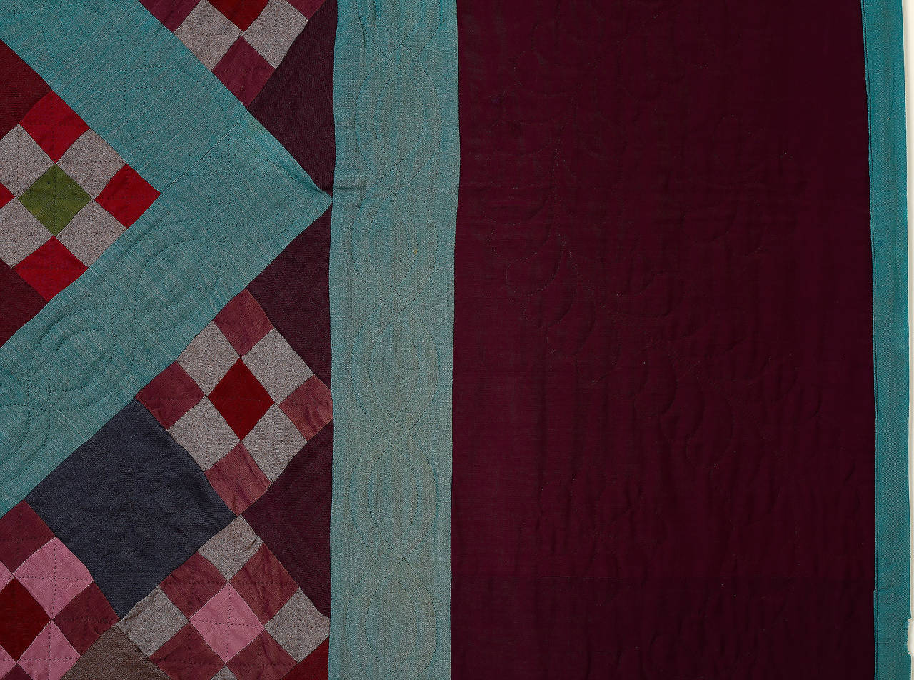 Early 20th Century Lancaster County Amish Nine-Patch and Diamond in a Square Quilt