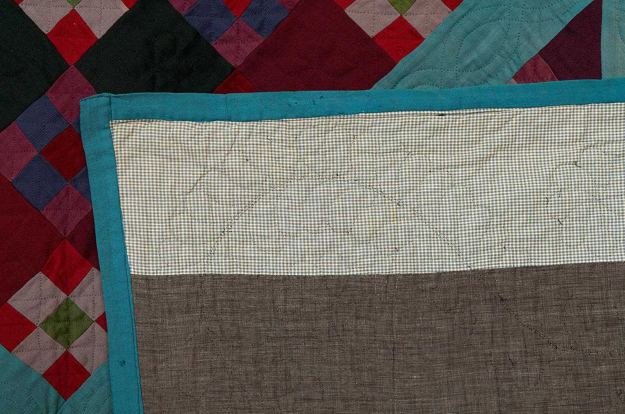 Wool Lancaster County Amish Nine-Patch and Diamond in a Square Quilt