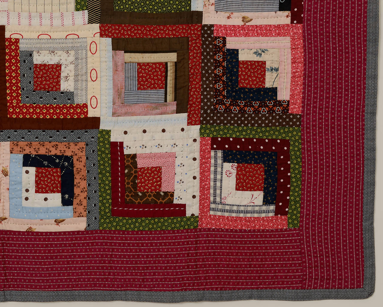 Patchwork Straight Furrows Log Cabin Crib Quilt