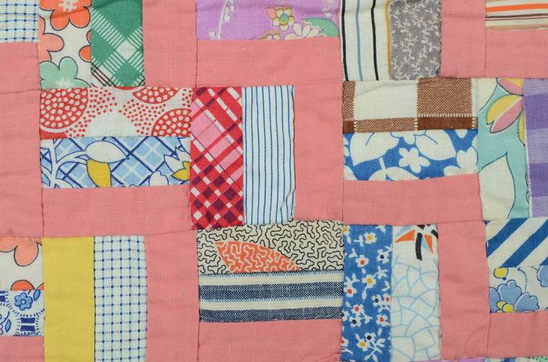 Mid-20th Century Fence Rail Log Cabin Quilt
