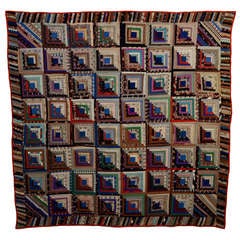 Antique Straight Furrows Log Cabin Quilt