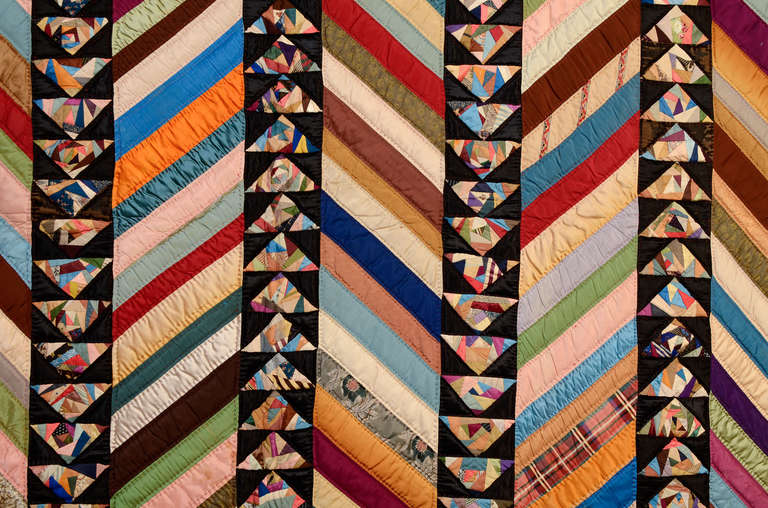 Chevrons and Wild Goose Chase Quilt In Good Condition In Darnestown, MD