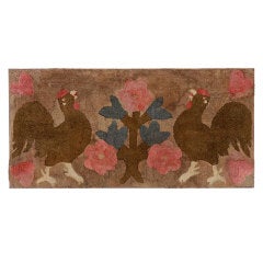 Roosters Hooked Rug