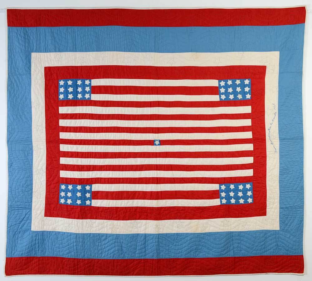 This unique Patriotic Quilt comes with an interesting history. Harold, named in the inscription, was Harold Gressley (1918 - 2003) from Berks County, Pennsylvania. At the age of seventeen, in 1935, Harold's grandmother allowed him to choose one of