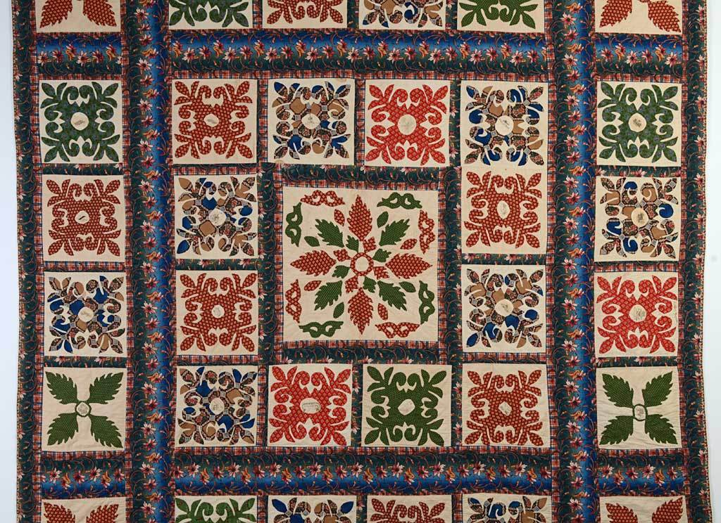 This Center Medallion Quilt is beautiful as well as historically fascinating. The center of each block has an inked inscription and elaborate drawing. The last thumbnail photo shows the dedication to Abby Lemming Forepaugh for whom it was made upon