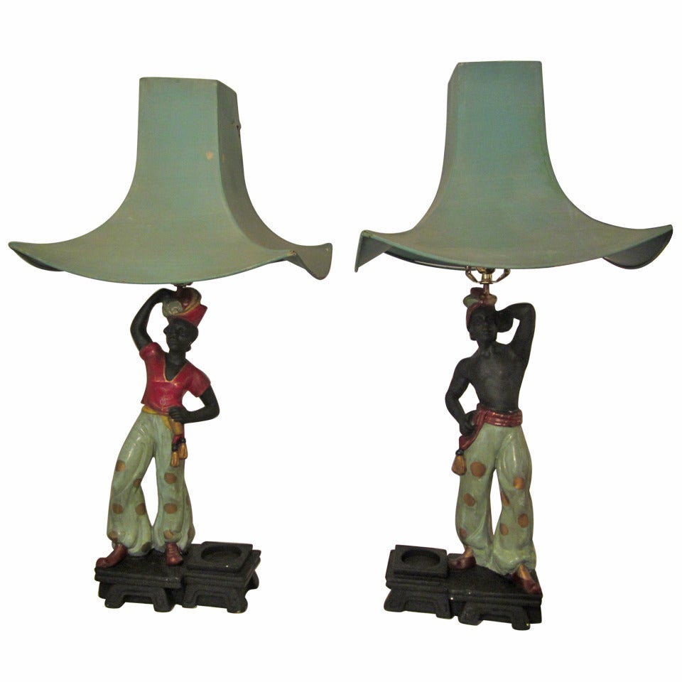 Pair of Original 1950s Chalk-Plaster Hollywood Lamps For Sale