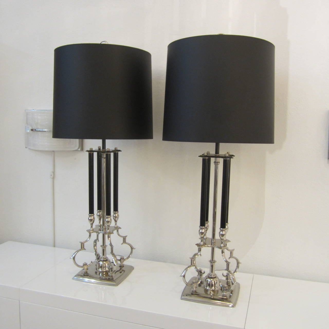 Columned Lamps with Scrolled Metalwork In Excellent Condition For Sale In Miami, FL