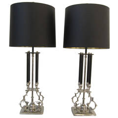 Columned Lamps with Scrolled Metalwork