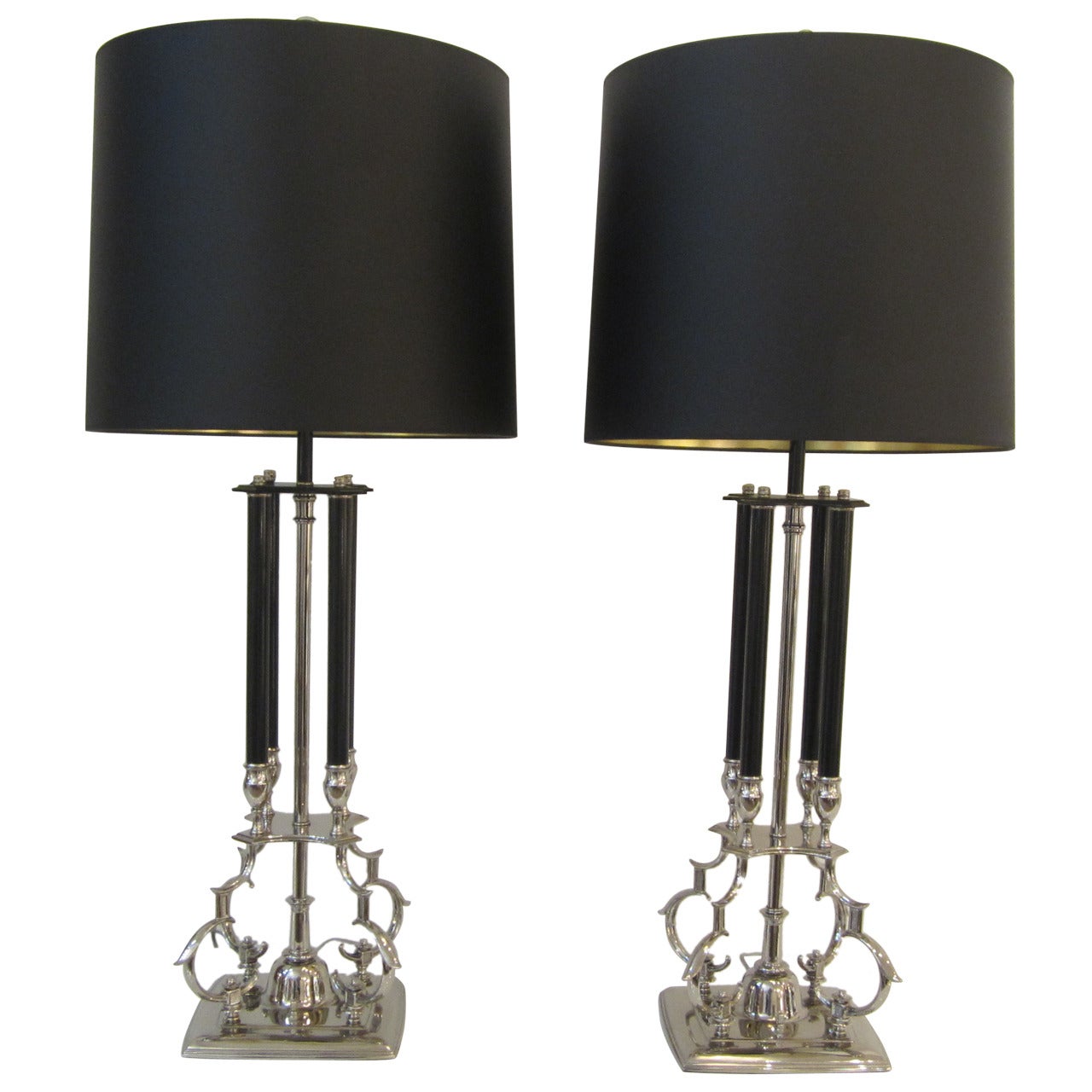 Columned Lamps with Scrolled Metalwork For Sale