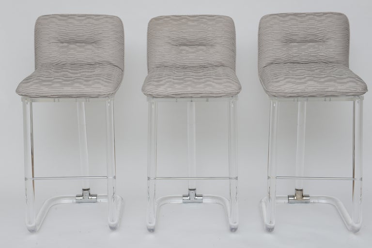 Elegant Signed Lion-in-Frost Lucite Bar Stools