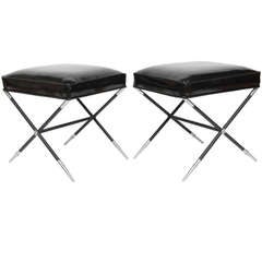 Pair of Italian X Frame Steel Benches Pair of Italian X Frame Steel Benches