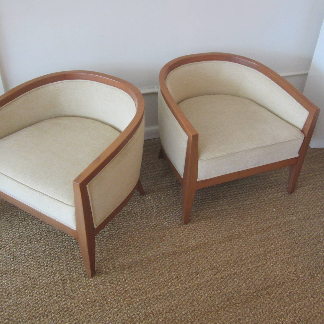 Upholstery Sleek Curved Back Midcentury Armchairs