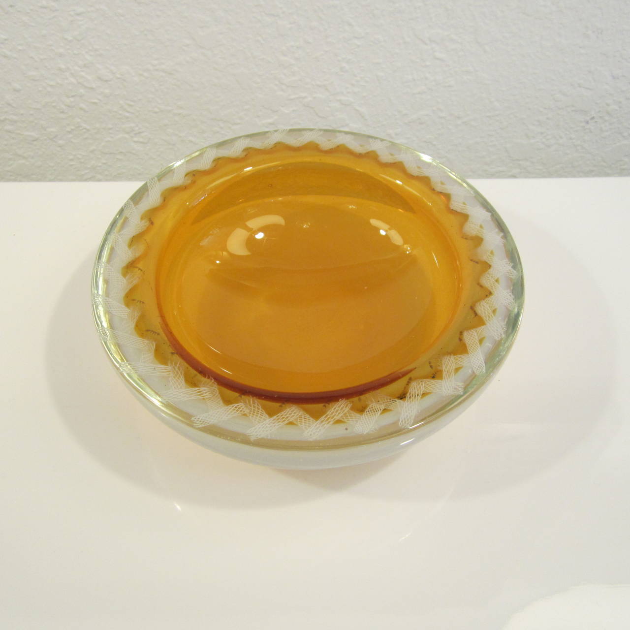 20th Century Handblown Murano Glass Opalescent and Latticino Bowl