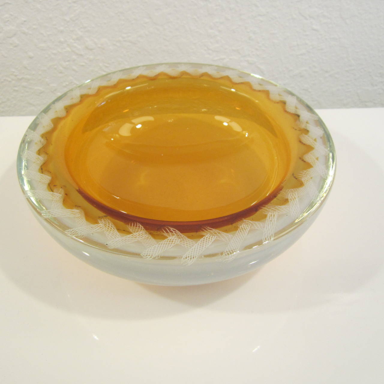 Blown Glass Handblown Murano Glass Opalescent and Latticino Bowl