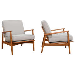 Pair of  Mid Century Slatted Wood Lounge Chairs