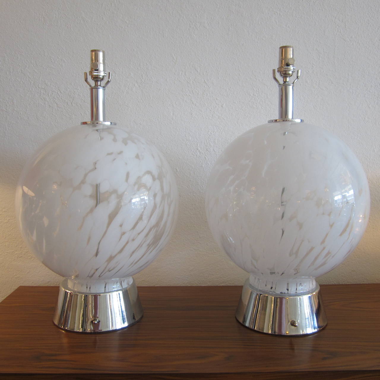 Chrome Pair of Vistosi Murano Glass Lamps For Sale